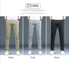 Men Stretch Slim Classic Fit Chino Pant Thin Cotton Elastic Waist Business Casual