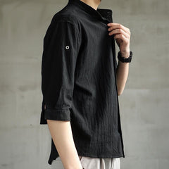 Cotton Linen Shirt Short Sleeve Loose Men Cotton Linen Half Sleeve