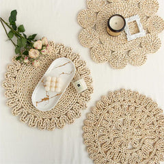 Handmade Round Placemat Made Of Corn Husk Wipeable Table Mat