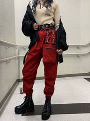Y2k Button Pockets Patchwork Cargo Pants Women Streetwear High Waist Trousers
