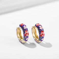 Vintage Enamel Flower Small Hoop Earrings Trendy Geometric Statement