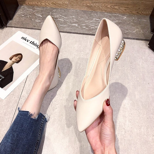 Women Flats Pearl Heeled Slip on Shoes Woman Ballet Flats Pointed Toe