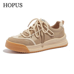 Elegant Sneakers Fashion Breathable PU Leather Style Mixed-Color Lace-Up