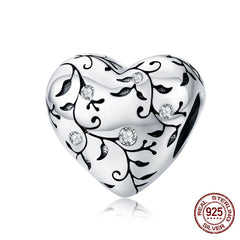 Sterling Silver Heart Vintage Charms Beads Fit Original DIY Bracelets