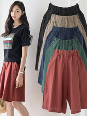 Summer Shorts for Women Cotton Linen Elastic Waist Knee-length Shorts