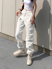 Y2k Button Pockets Patchwork Cargo Pants Women Streetwear High Waist Trousers