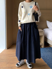 Floral Embroidery Pullover Sweater Elegant O Neck Knitted