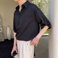 Short Sleeve Shirt Men Half-sleeved Lapel Ice Silk