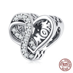 Sterling Silver Heart Vintage Charms Beads Fit Original DIY Bracelets