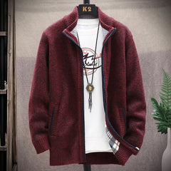 Sweater Fleece Cardigan Coat Solid Color Stand Collar Jersey