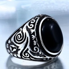 Vintage Oval Stones Ring in Stainless Steel Jewelry Mens Accessories