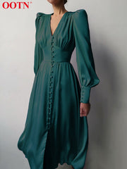 Beige Single Breasted Elegant Party Club High Waist Satin Long Dress