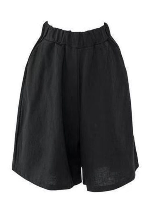 Summer Shorts for Women Cotton Linen Elastic Waist Knee-length Shorts