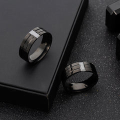 Fashion Round Ring Men Simple Classic Pave Black Zircon Width 8mm Finger Rings