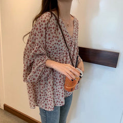 V-neck Chiffon Shirt Women Sweet Tops Blouse