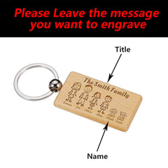 Family Love Cute Keychain Wooden Engraved Family Name