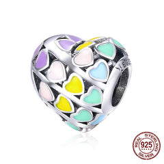 Sterling Silver Heart Vintage Charms Beads Fit Original DIY Bracelets