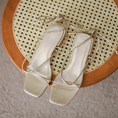 Women Gladiator Sandals Square Toe Low Heels Female Cross Tied Shoes