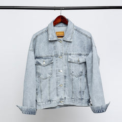 Vintage Women Jacket Oversize Denim Jackets Washed Blue Jeans Coat