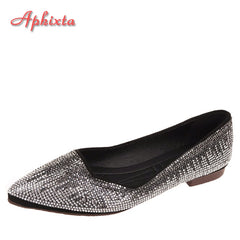 Crystals Loafers Women Soft Flat Heel Shoes Pointed Toe Female Ladies Slip On