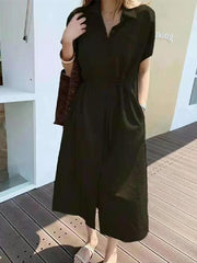 Summer Women Dress Shirt Dress Long Evening Female Vintage Maxi