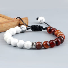 Trendy White Men Beads Bracelet Handmade Natural Tiger Eye Lava Stone