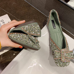 Women Flat Shoes Fashion Bling Rhinestone Flat Ballet Bow-knot Slip On