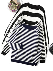 Long Sleeve Striped Pullover Knitted Sweaters O-Neck Tops