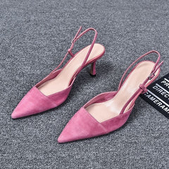 Shoes Fashion Slingback Suede Pumps Thin High Heels Pointed Toe Slip On