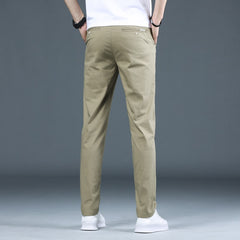 Men Stretch Slim Classic Fit Chino Pant Thin Cotton Elastic Waist Business Casual