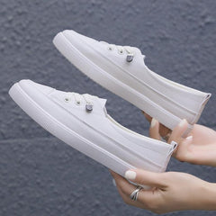 Moccasins Woman Summer Loafers White Flat Rubber Sole Vulcanize Sports Flat