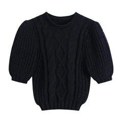 Fashion Cable-Knit Cropped Sweater Vintage O Neck Pullovers Chic Tops