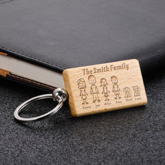Family Love Cute Keychain Wooden Engraved Family Name