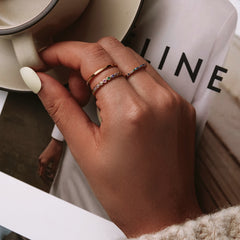 Silver Fashion Rainbow Round Rings Dazzling Zircon Heart Finger Rings