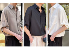 Short Sleeve Shirt Men Half-sleeved Lapel Ice Silk