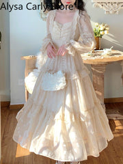 Court Vintage Fairy Dress Sweet Ruffles High Waist Elegant Princess