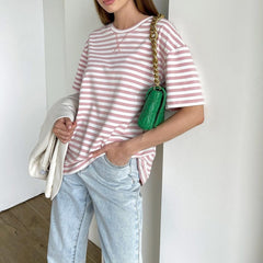 Short Sleeve Striped T-Shirts Women Knitted Basic Casual Tops