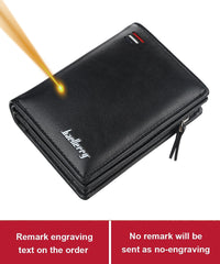 Fashion Men Wallets Name Engraving Zipper Card Holder