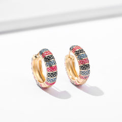 Vintage Enamel Flower Small Hoop Earrings Trendy Geometric Statement