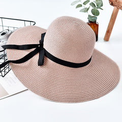 Simple Foldable Wide Brim Floppy Girls Straw Hat Sun Hat Beach