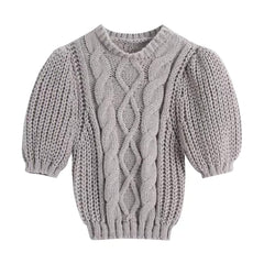 Fashion Cable-Knit Cropped Sweater Vintage O Neck Pullovers Chic Tops