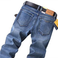 Comfort Straight Denim Pants Men Jeans Business Casual Elastic