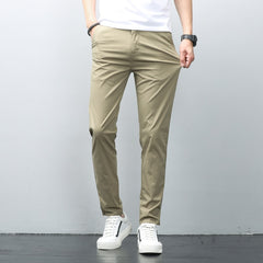 Men Stretch Slim Classic Fit Chino Pant Thin Cotton Elastic Waist Business Casual