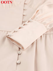 Beige Single Breasted Elegant Party Club High Waist Satin Long Dress