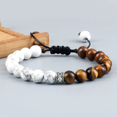 Trendy White Men Beads Bracelet Handmade Natural Tiger Eye Lava Stone