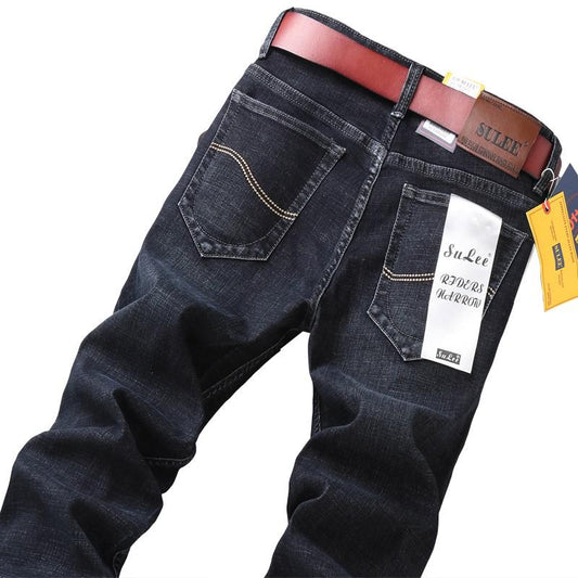 Comfort Straight Denim Pants Men Jeans Business Casual Elastic