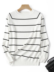 Long Sleeve Striped Pullover Knitted Sweaters O-Neck Tops