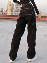 Pockets Patchwork Baggy Fashion Streetwear Denim Trouser Loose Cargo Pants