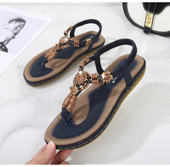 Women Sandals Flat Casual Shoes Bead Slip On Sandalias Flip-Flop