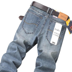 Comfort Straight Denim Pants Men Jeans Business Casual Elastic